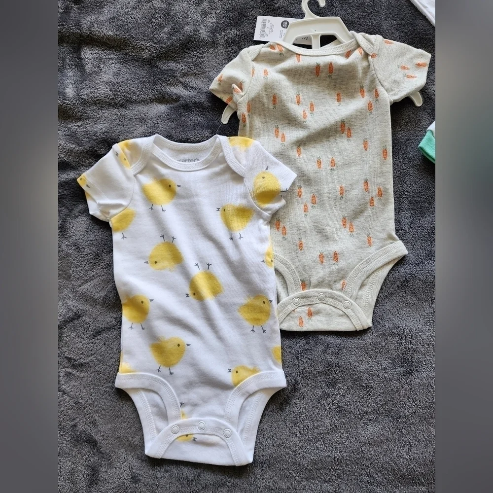 NWT baby boy Easter clothes bundle, size 3/6 months, 4 oncies, romper + bib set